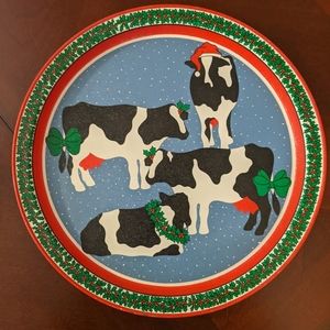 Vintage metal cow Christmas tray